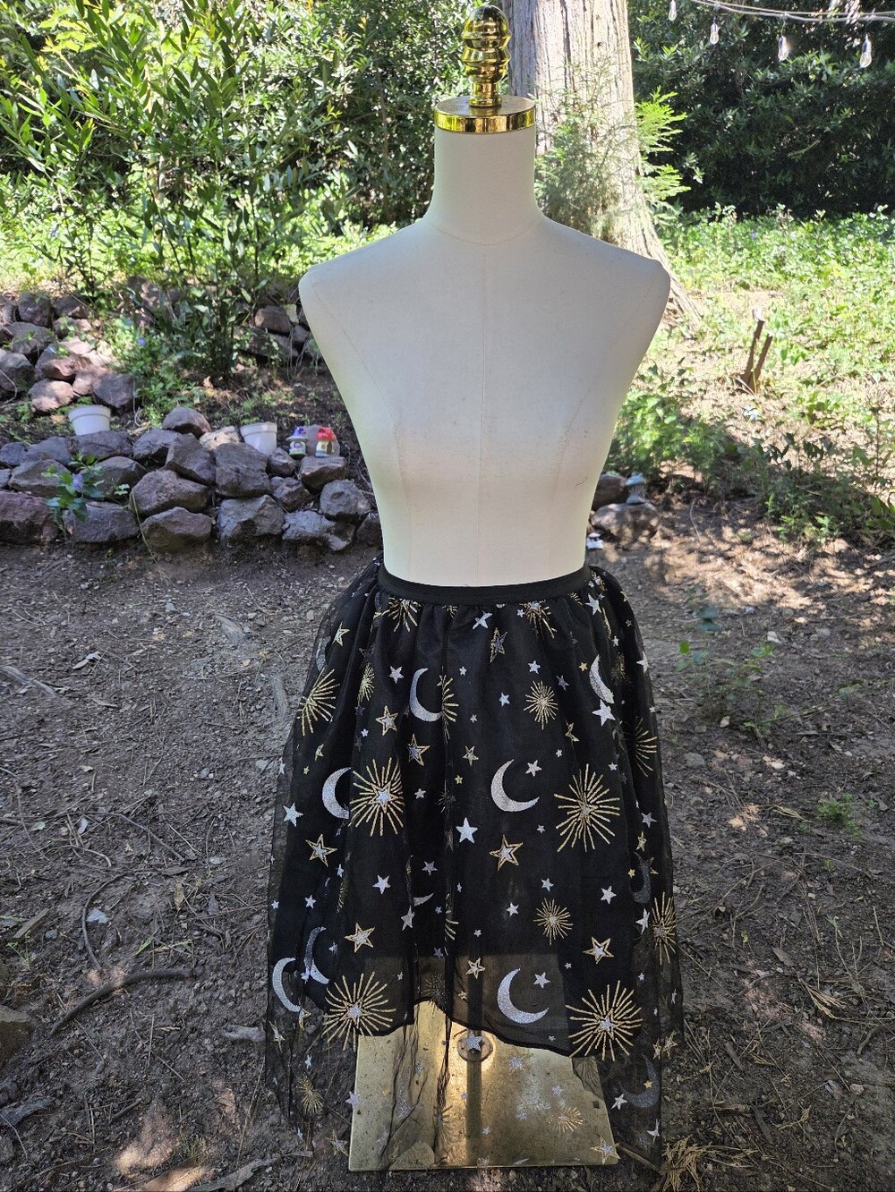 Gothic Whimsical Fairy Celestial Moon And Stars Sheer Black Tutu Skirt